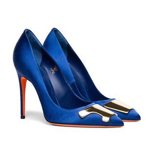 Santoni Sibille Women's Blue Satin High Heel Pump - NEW IN BOX - Size 37